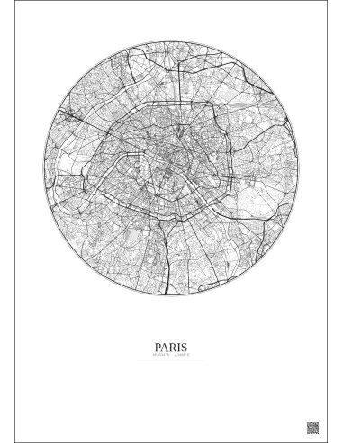 Affiche Paris – Poster carte de ville 10km | Gravura – Fond clair