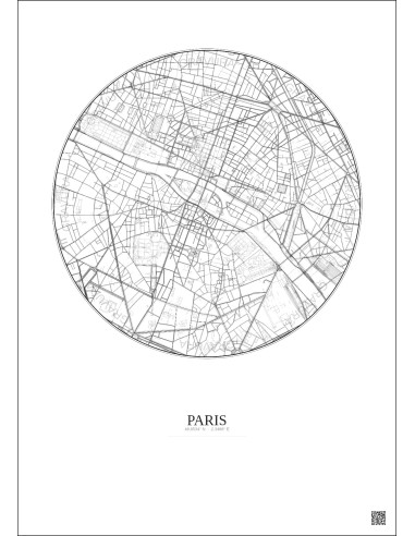 Affiche Paris – Poster carte de ville 2.5km | Gravura – Fond clair