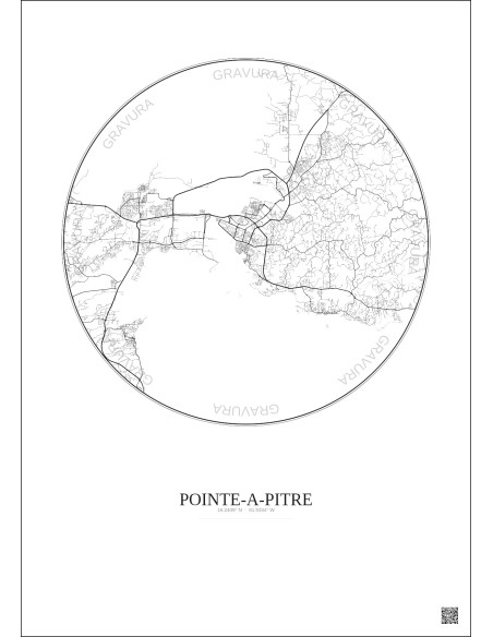 Affiche Pointe A Pitre – Poster carte de ville 10km | Gravura – Fond clair