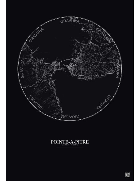 Affiche Pointe A Pitre – Poster carte de ville 20km | Gravura – Fond foncé