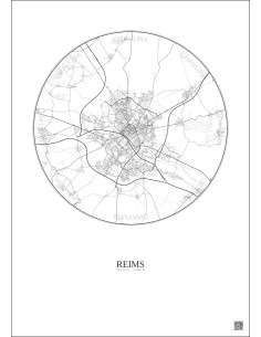 Affiche Reims – Poster carte de ville 10km | Gravura – Fond clair