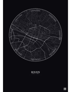 Affiche Rouen – Poster carte de ville 2.5km | Gravura – Fond foncé