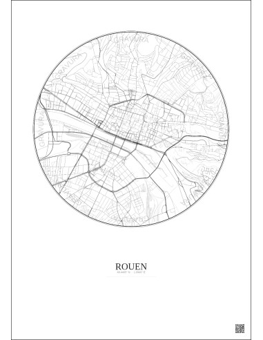 Affiche Rouen – Poster carte de ville 2.5km | Gravura – Fond clair