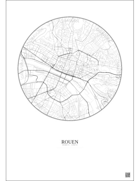Affiche Rouen – Poster carte de ville 2.5km | Gravura – Fond clair
