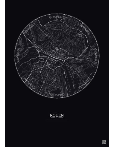 Affiche Rouen – Poster carte de ville 5km | Gravura – Fond foncé
