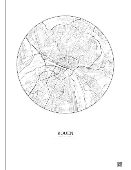 Affiche Rouen – Poster carte de ville 5km | Gravura – Fond clair