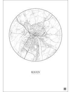 Affiche Rouen – Poster carte de ville 10km | Gravura – Fond clair