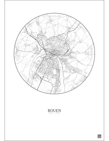 Affiche Rouen – Poster carte de ville 10km | Gravura – Fond clair