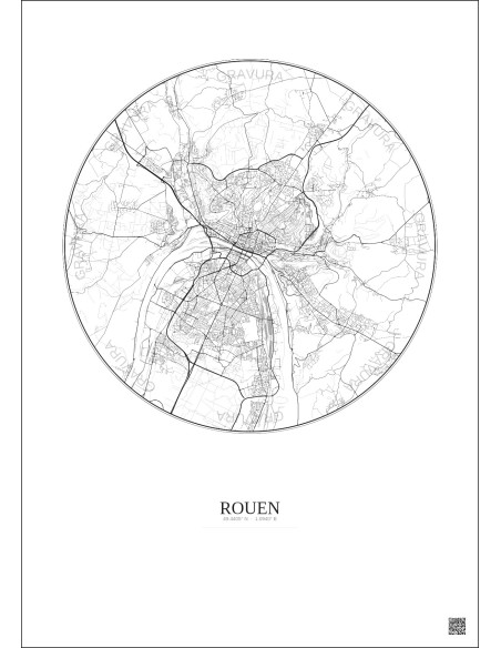 Affiche Rouen – Poster carte de ville 10km | Gravura – Fond clair