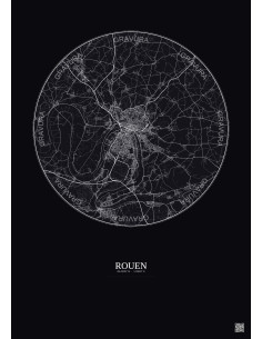 Affiche Rouen – Poster carte de ville 20km | Gravura – Fond foncé