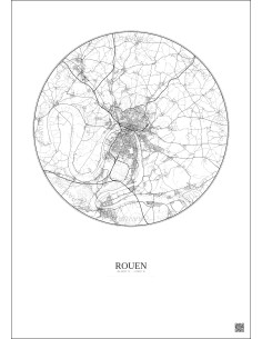 Affiche Rouen – Poster carte de ville 20km | Gravura – Fond clair