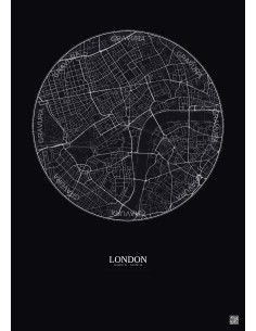 Affiche London – Poster carte de ville 2.5km | Gravura – Fond foncé