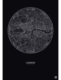 Affiche London – Poster carte de ville 6km | Gravura – Fond foncé