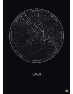 Affiche Tbilisi – Poster carte de ville 2.5km | Gravura – Fond foncé
