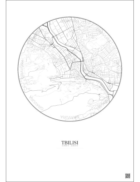 Affiche Tbilisi – Poster carte de ville 2.5km | Gravura – Fond clair