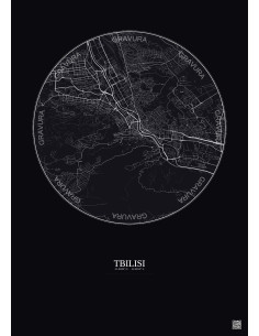 Affiche Tbilisi – Poster carte de ville 6km | Gravura – Fond foncé