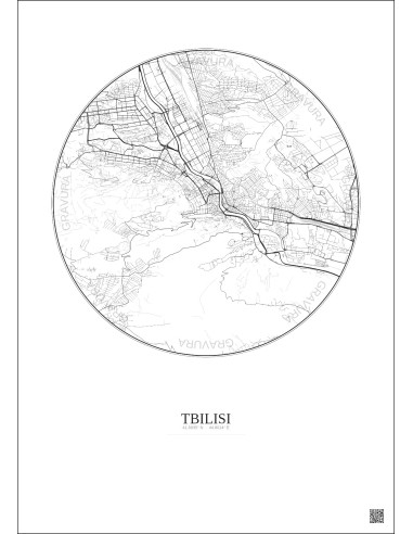 Affiche Tbilisi – Poster carte de ville 6km | Gravura – Fond clair