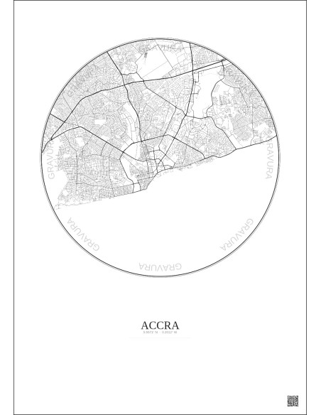Affiche Accra – Poster carte de ville 10km | Gravura – Fond clair