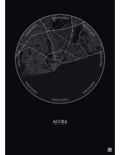 Affiche Accra – Poster carte de ville 10km | Gravura – Fond foncé