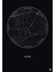 Affiche Accra – Poster carte de ville 2.5km | Gravura – Fond foncé