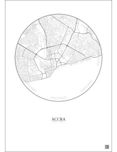 Affiche Accra – Poster carte de ville 6km | Gravura – Fond clair