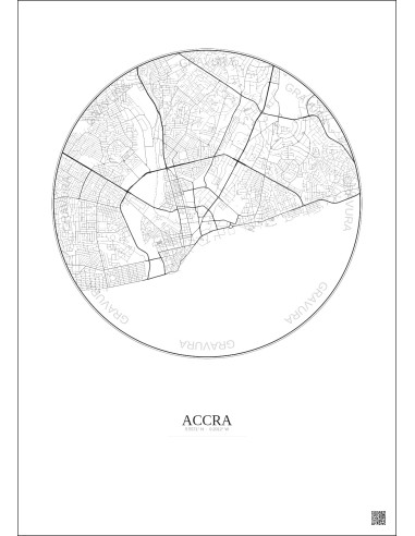 Affiche Accra – Poster carte de ville 6km | Gravura – Fond clair