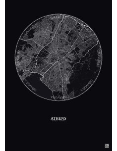 Affiche Athens – Poster carte de ville 10km | Gravura – Fond foncé