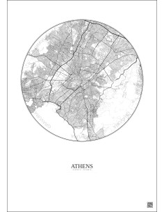 Affiche Athens – Poster carte de ville 10km | Gravura – Fond clair