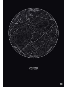 Affiche Athens – Poster carte de ville 2.5km | Gravura – Fond foncé