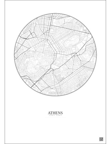 Athens City Map Poster 2.5km | Gravura – Light background