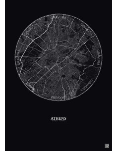 Affiche Athens – Poster carte de ville 6km | Gravura – Fond foncé