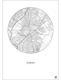 Affiche Athens – Poster carte de ville 6km | Gravura – Fond clair