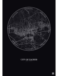 Affiche City Of Zagreb – Poster carte de ville 10km | Gravura – Fond foncé