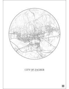 Affiche City Of Zagreb – Poster carte de ville 10km | Gravura – Fond clair