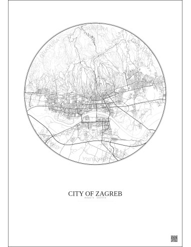 Affiche City Of Zagreb – Poster carte de ville 10km | Gravura – Fond clair