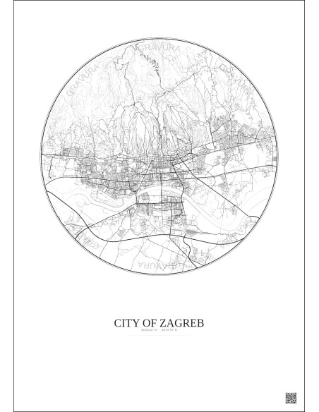 Affiche City Of Zagreb – Poster carte de ville 10km | Gravura – Fond clair