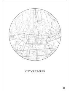 Affiche City Of Zagreb – Poster carte de ville 2.5km | Gravura – Fond clair