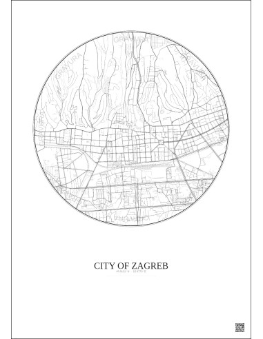 Affiche City Of Zagreb – Poster carte de ville 2.5km | Gravura – Fond clair