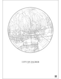Affiche City Of Zagreb – Poster carte de ville 6km | Gravura – Fond clair