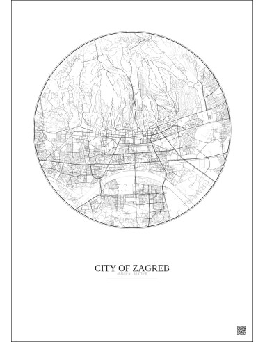 Affiche City Of Zagreb – Poster carte de ville 6km | Gravura – Fond clair