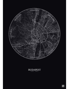 Affiche Budapest – Poster carte de ville 10km | Gravura – Fond foncé