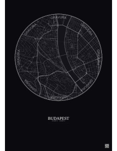 Affiche Budapest – Poster carte de ville 2.5km | Gravura – Fond foncé