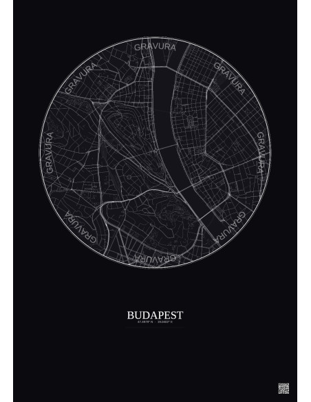Affiche Budapest – Poster carte de ville 2.5km | Gravura – Fond foncé