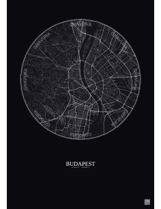 Affiche Budapest – Poster carte de ville 6km | Gravura – Fond foncé