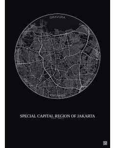 Affiche Special Capital Region Of Jakarta – Poster carte de ville 10km | Gravura – Fond foncé