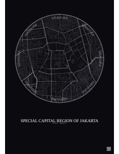 Affiche Special Capital Region Of Jakarta – Poster carte de ville 2.5km | Gravura – Fond foncé