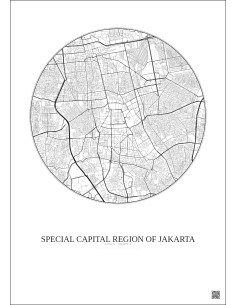 Affiche Special Capital Region Of Jakarta – Poster carte de ville 6km | Gravura – Fond clair