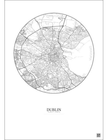 Affiche Dublin – Poster carte de ville 10km | Gravura – Fond clair