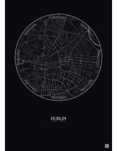 Affiche Dublin – Poster carte de ville 2.5km | Gravura – Fond foncé