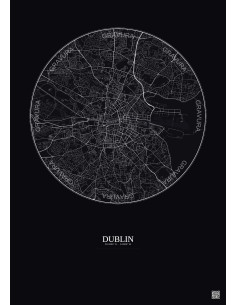 Affiche Dublin – Poster carte de ville 6km | Gravura – Fond foncé